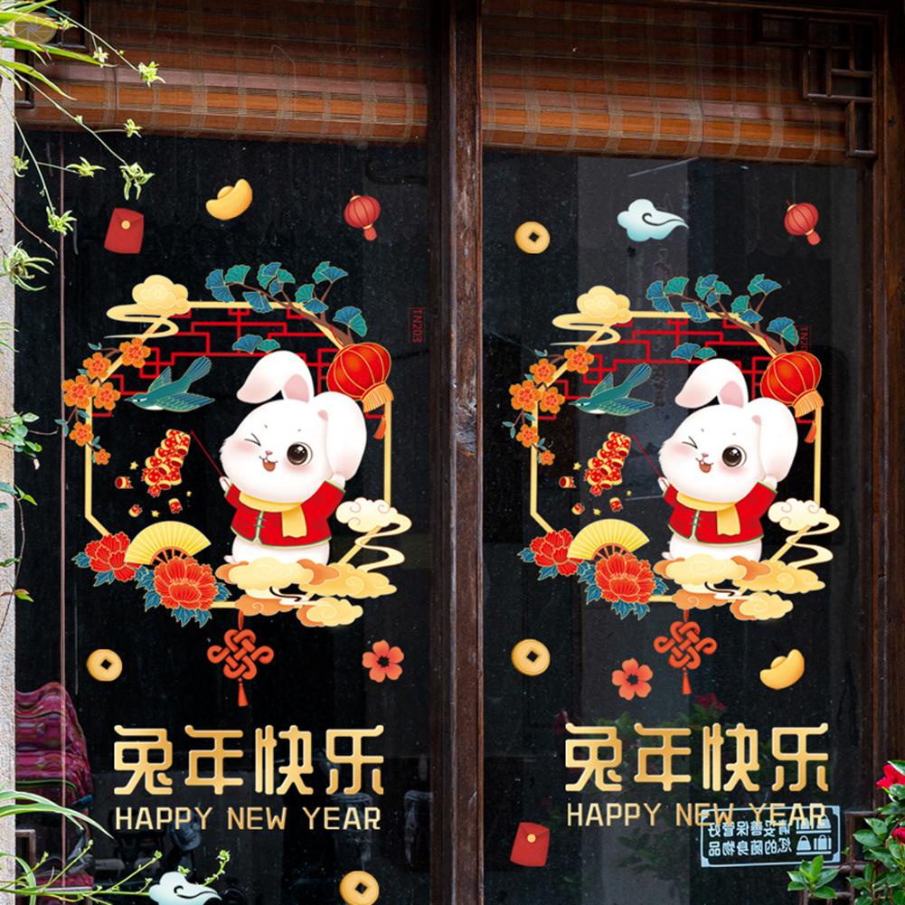 Miếng Dán Cửa Kính Họa Tiết Năm Mới Nhiều Màu Kích Thước 37 X46cm