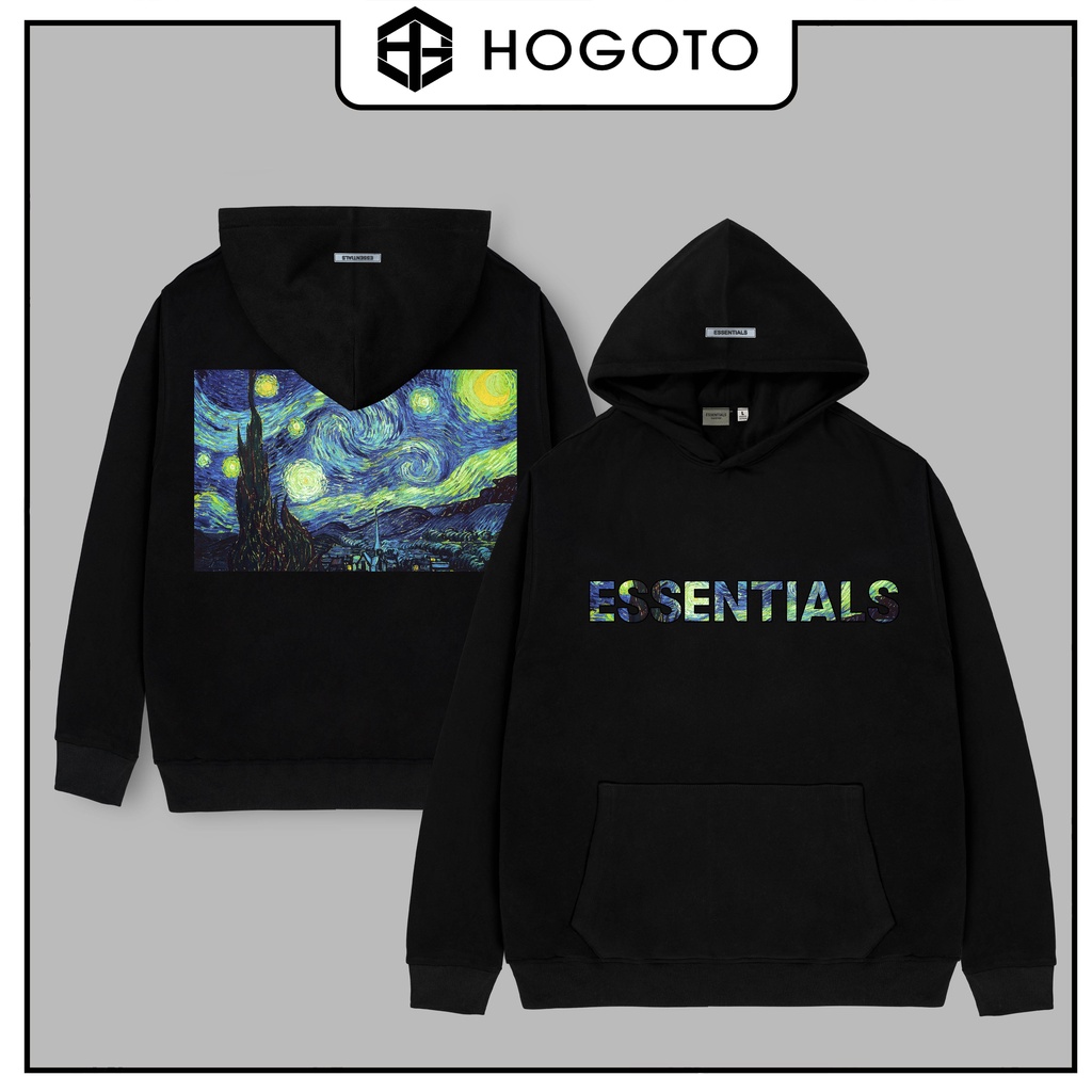 Áo hoodie nỉ bông ESSENTIALS CHỮ XANH Hogoto shop , Áo nỉ bông unisex nam nữ form rộng oversize chất liệu Cotton
