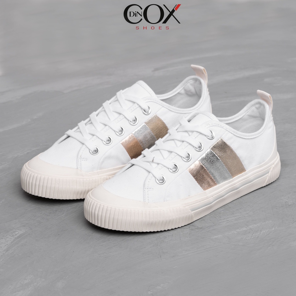 Giày Sneaker Bata Vải Canvas Nữ DINCOX C20 Nữ Tính Sang Trọng Methalic White