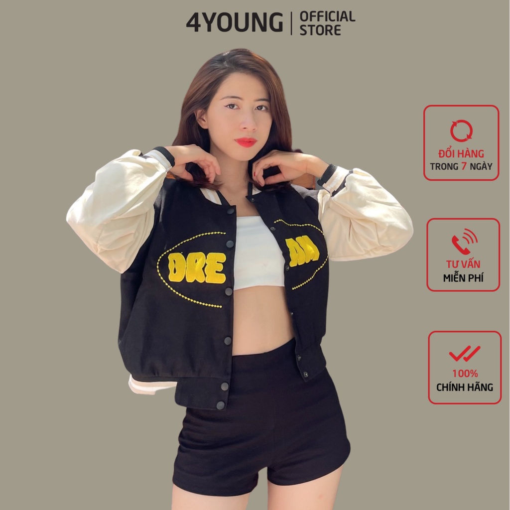 Áo khoác bomber nữ croptop dáng lửng chất vải da lộn có túi trong 4YOUNG BB215