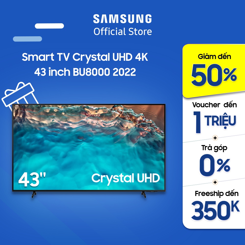 Smart TV Samsung 43 Inch Crystal UHD 4K UA43BU8000KXXV 2022 Miễn phí lắp đặt
