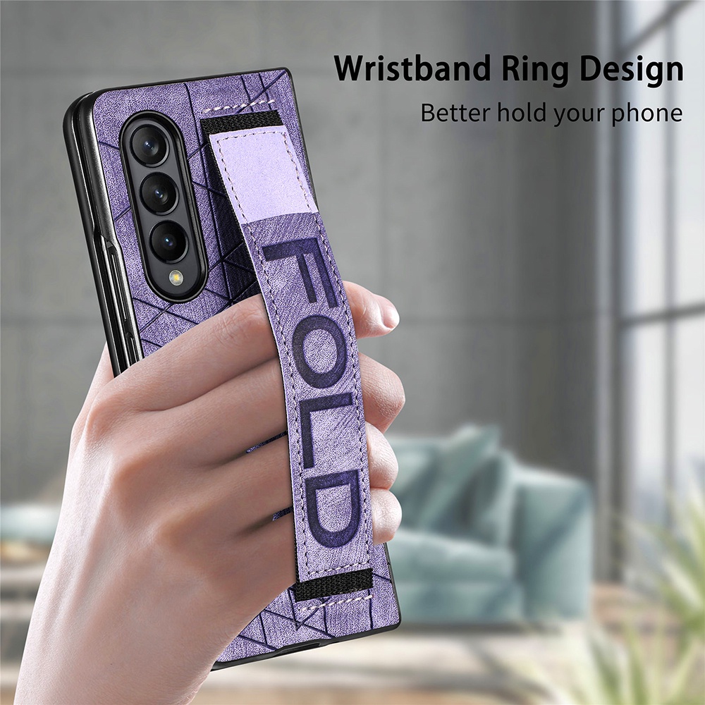 For Samsung Z Fold 4 5G Pen Slot Leather Case Wriststrap Shockproof Cover