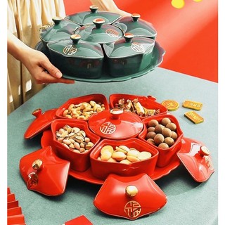Khay mứt sứ 6 ngăn xoay 360 độ đựng bánh mứt kẹo cao cấp
