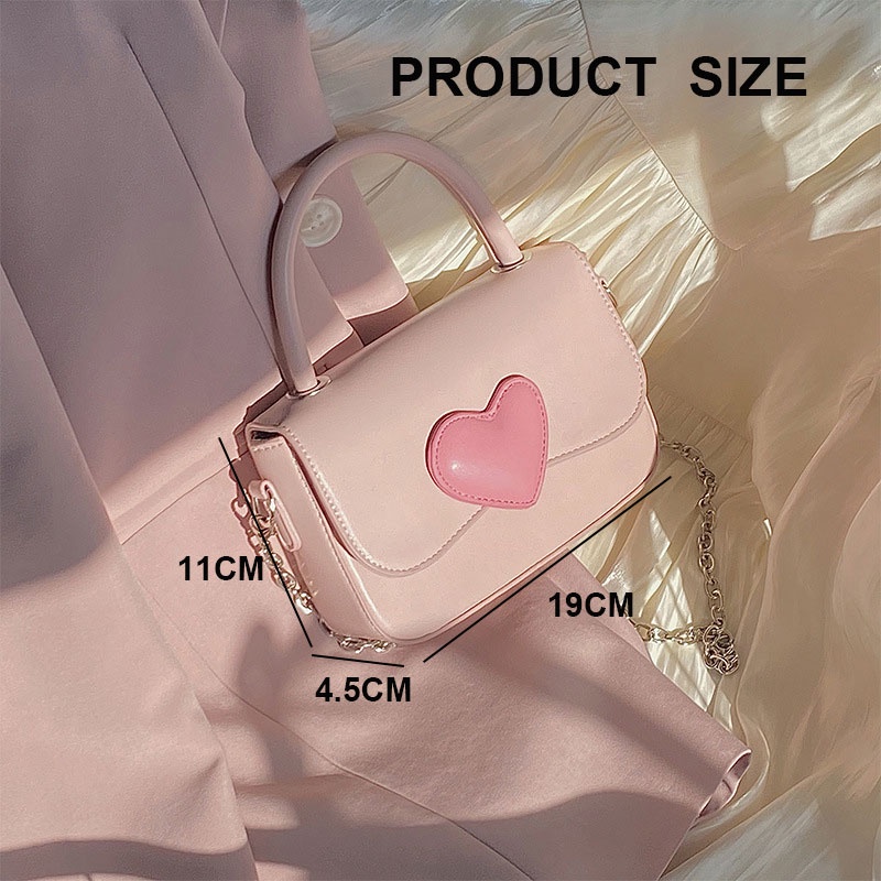CHIC JOY♥Túi Xách Tay Nữ Dây Xích Tình Yêu Màu Hồng Túi Vuông Nhỏ Phiên Bản Hàn Quốc Cảm Giác Cao Cấp Màu Sắc Tương Phản Dễ Thương