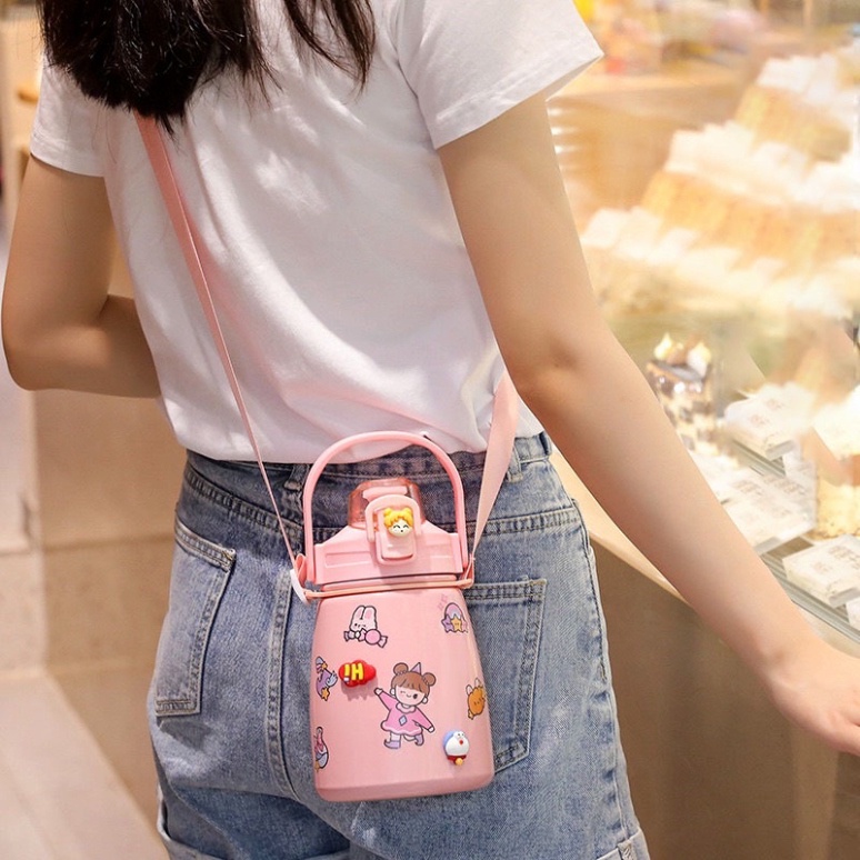 Bình giữ nhiệt cute có ống hút, inox 304 không rỉ an toàn ly nước  hàng chuẩn