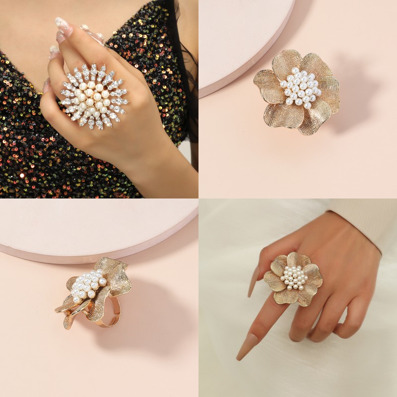 1 Nhẫn Hở Hình Bông Hoa Đính Ngọc Trai Đơn Giản Sáng Tạo Phong Cách Châu Âu