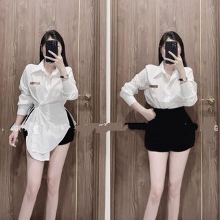 Áo sơ mi phối nút chéo sang chảnh
