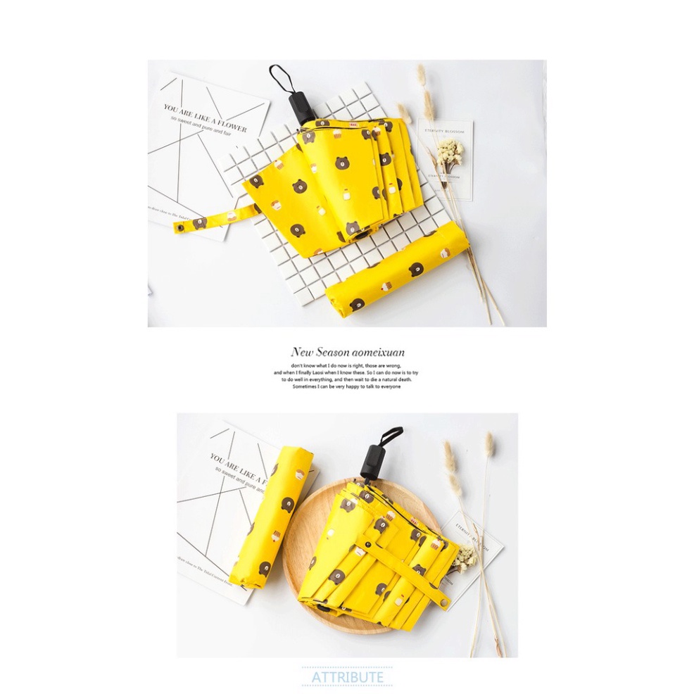 Ô Dù Gấp Gọn Hình Gấu Brown Vải 3 Lớp  hàng chuẩn