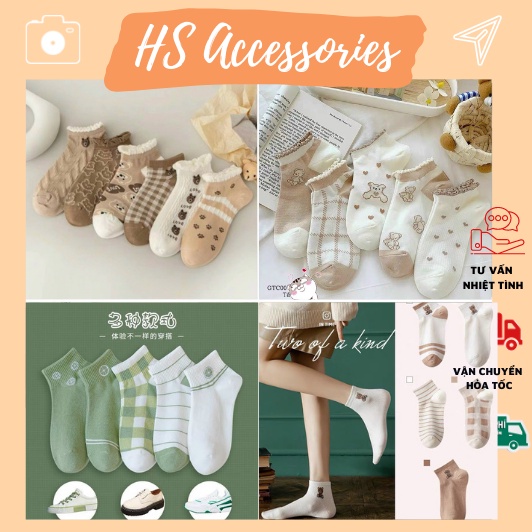 Tất nữ cổ thấp set 5 đôi cute vớ họa tiết dễ thương thời trang hàn quốc - ST01