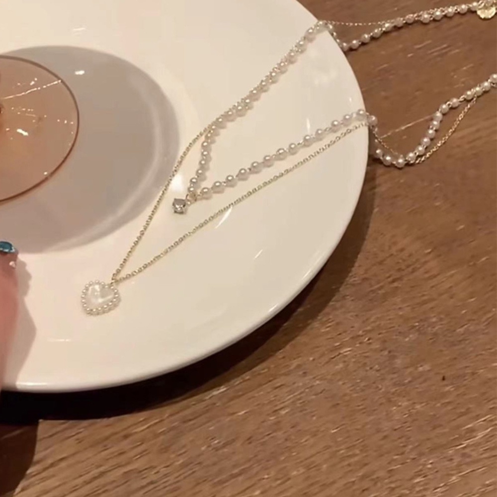 Vòng cổ Ngọc Trai Mặt Trái Tim Nhỏ Đơn Giản Thời Trang Hàn Quốc