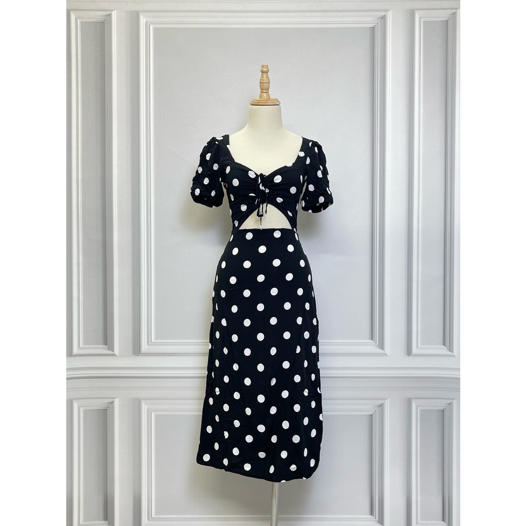 Váy chấm bi HM hàng hiệu chính hãng thời trang nữ V369 màu đen trắng size XS secondhand thanh lý ký gửi