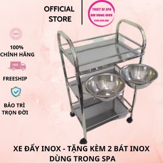 Xe Đẩy INOX - Tặng Kèm 2 Bát INOX Dùng Trong Spa và Thẩm Mỹ Viện