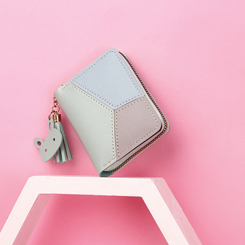 Ví Ngắn Có Khóa Kéo Phối Màu Sắc Tương Phản Phong Cách Hàn Quốc Thời Trang Cho Nữ