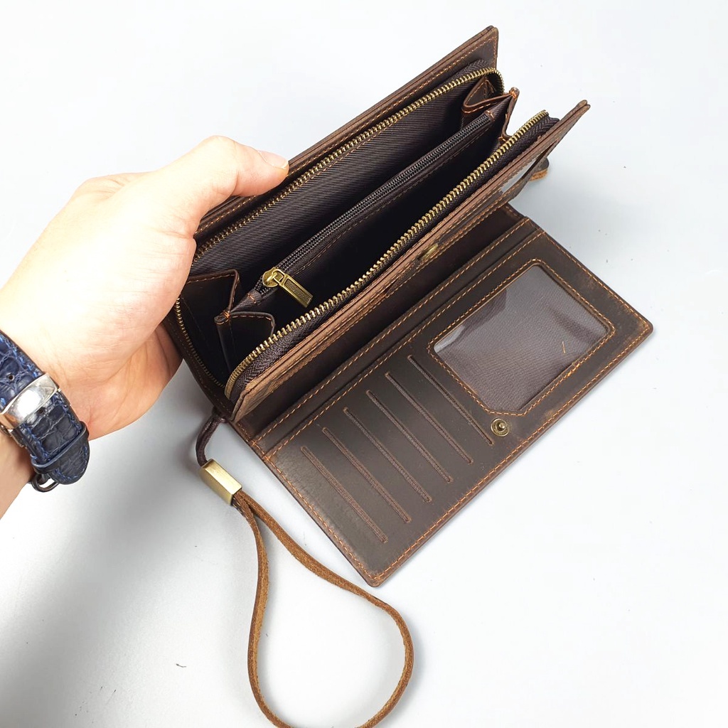 Ví cầm tay nam nữ da bò thật CL129VB   - 100% da bò thật, BH 3 năm