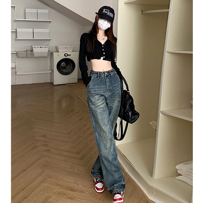 Quần Jeans Nữ Lưng Cao Ống Rộng Thời Trang