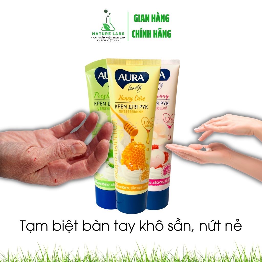 Kem dưỡng da tay, kem tay chân hand cream Nga AURA chính hãng dưỡng trắng, làm mềm tay chân, tuýp 75ml