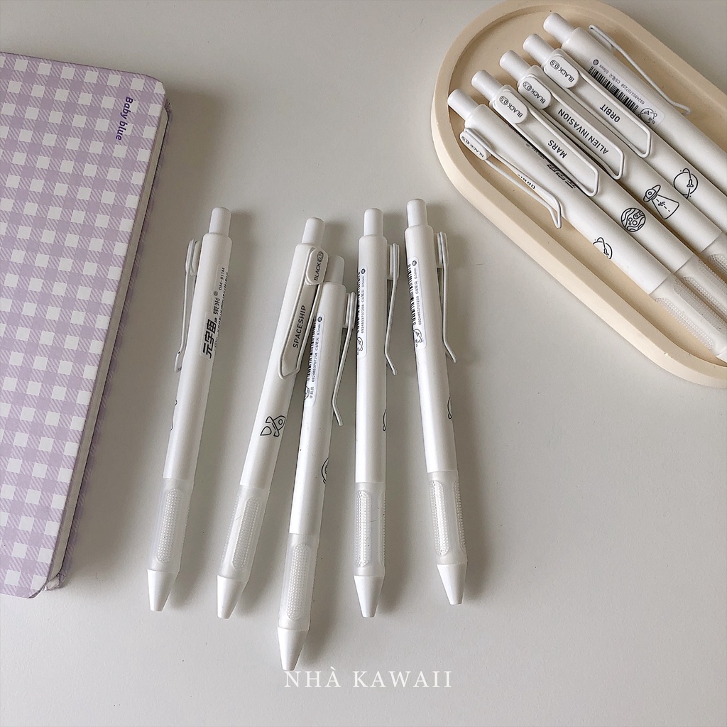 Bút gel đen Domi Metaverse màu trắng tối giản, ngòi 0.5mm viết siêu êm