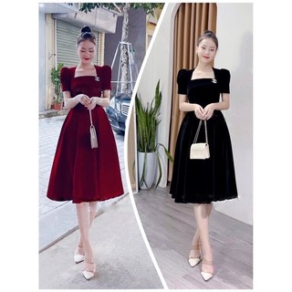 VÁY NHUNG CỨNG DÁNG XOÈ DÀI 105CM TIỂU THƯ KÈM TAG ĐÁ