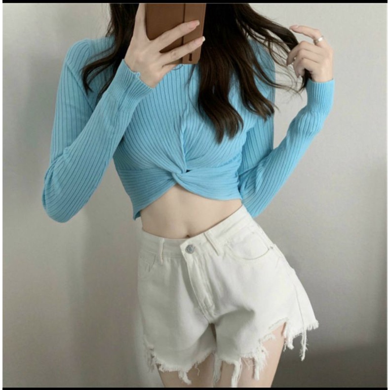 Áo thun croptop tay dài xoắn bụng siêu hot(A15