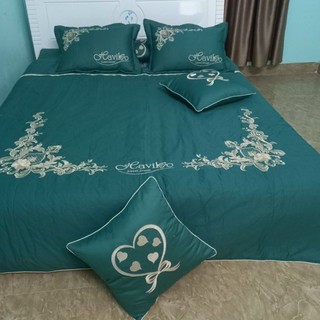 Bộ chăn ga gối phủ trần bông Cotton thêu siêu xịn 7 món