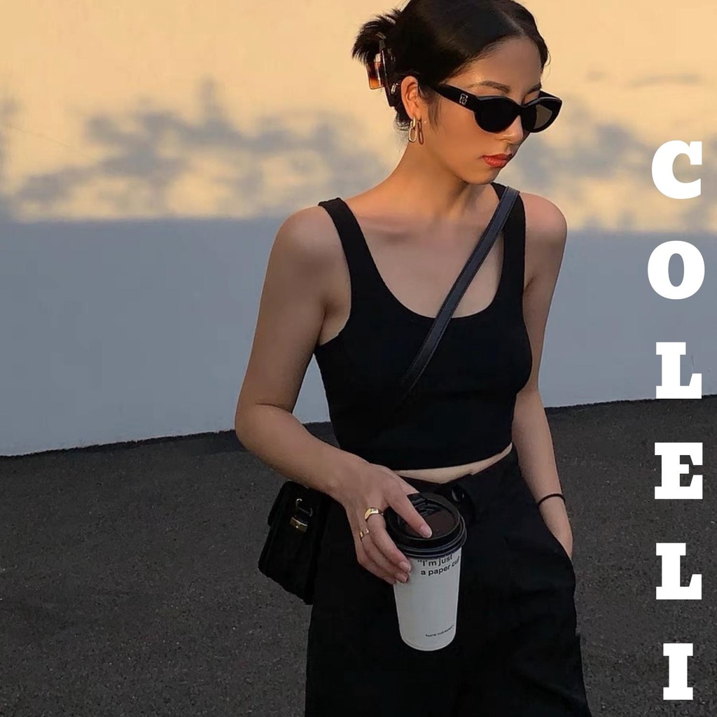 Áo croptop nữ cổ U vải dày co giãn sexy
