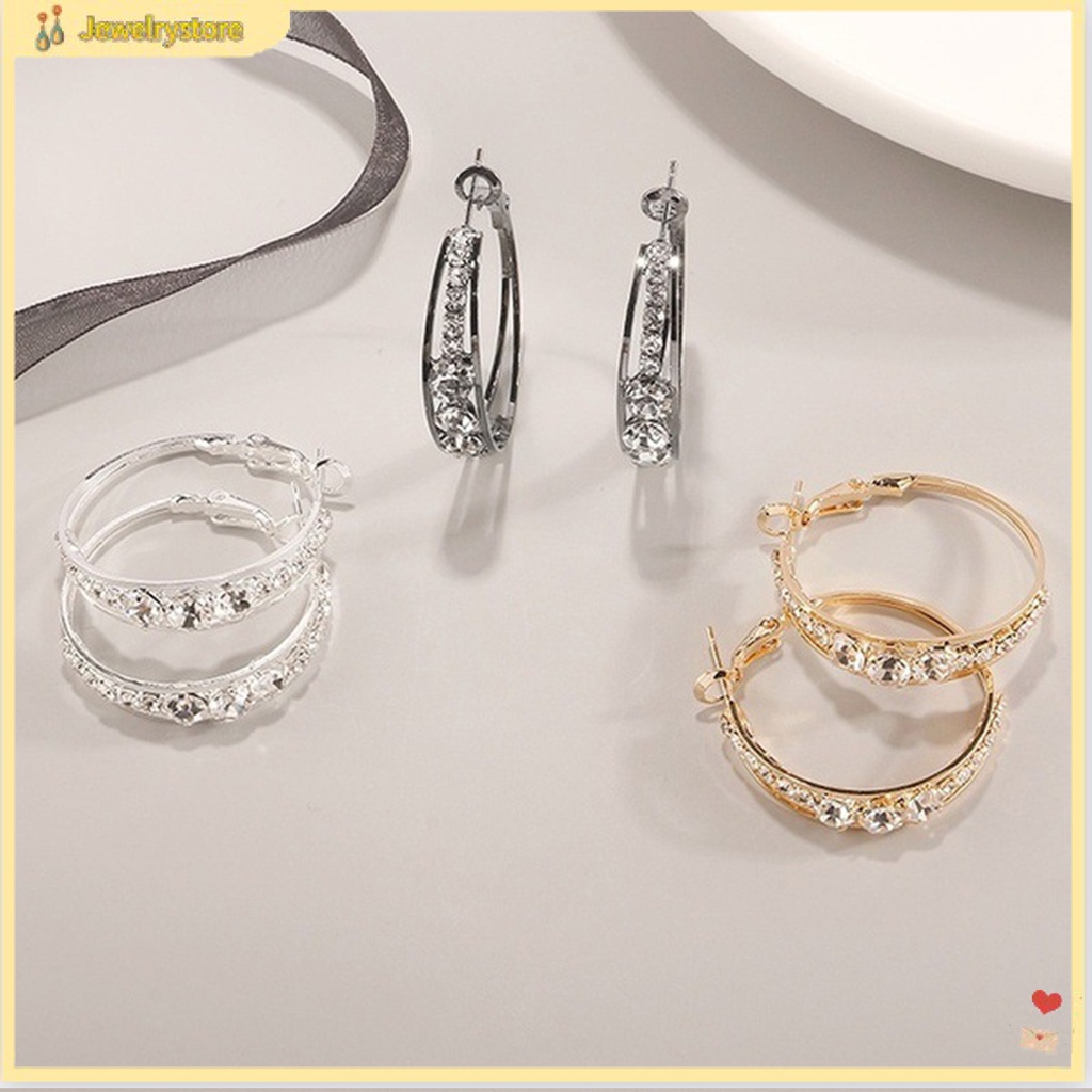 Đôi hoa tai dạng tròn đính đá sáng bóng phong cách thời trang cho nữ