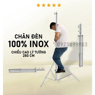 Chân đèn studio inox cao cấp 280cm tải trọng 20kg, dùng cho các loại đèn studio 2 đầu nối 1/4 và 3/8