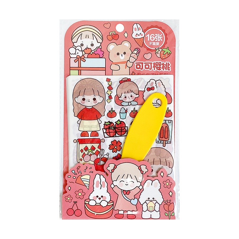 Set 16 Tấm Sticker Dán Trang Trí Sổ Tay diy Họa Tiết Hoạt Hình Dễ Thương