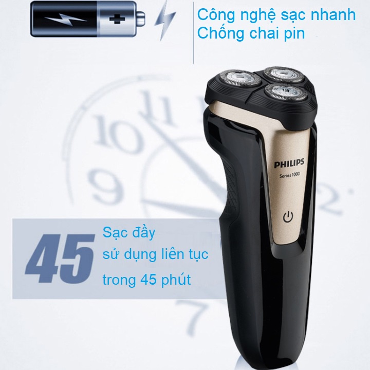Máy cạo râu khô và ướt 3 lưỡi thương hiệu cao cấp Philips S1020 - Hàng Nhập Khẩu