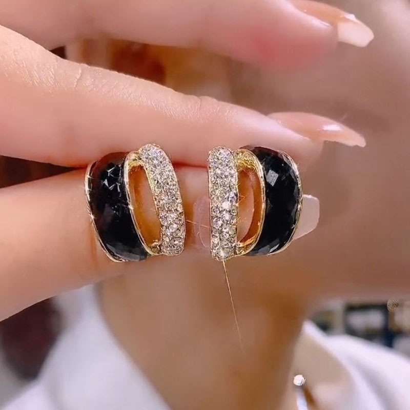 Bông Tai Mạ Bạc 2022 Đính Đá Zircon Màu Đen Dễ Phối Đồ Thời Trang Cho Nữ