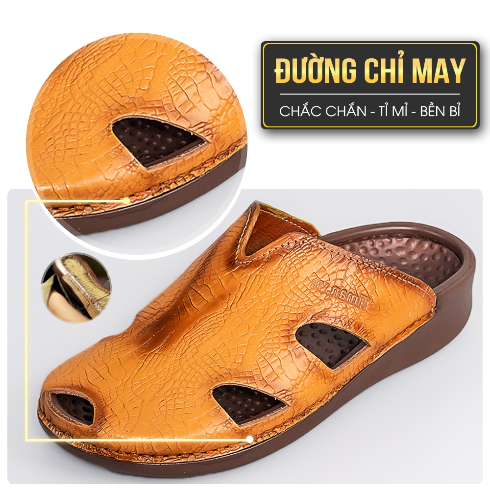 Dép nam sabo chất liệu da quai ngang kiểu quai hậu đế bánh mì thiết kế xỏ ngón tông cao cấp bảo hành 5 năm SA40 TIMAN