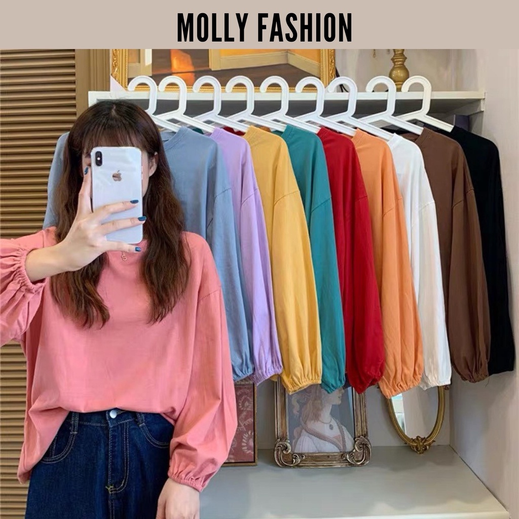 Áo thun TAY DÀI BO GẤU 6535 ❤️ Áo tay dài Unisex form rộng Freesize dành cho nam nữ Molly Fashion