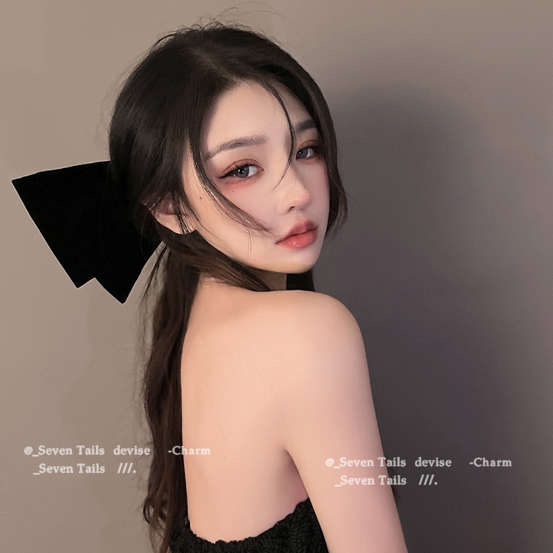 Kẹp Tóc Nơ Đen Cỡ Lớn Bằng Nhung Thời Trang Cho Nữ