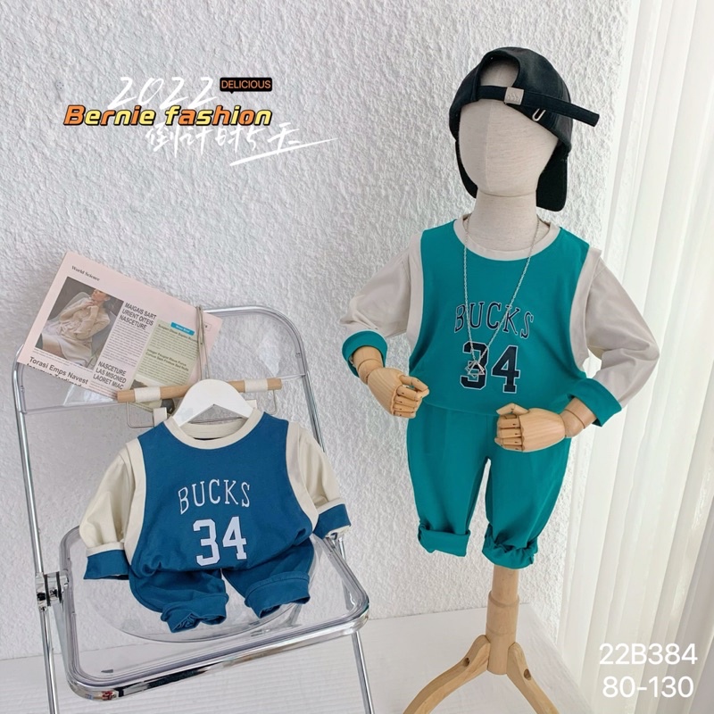 Bộ gile dài tay phối màu bucks 34 chất cotton cho bé trai mặc thu đông