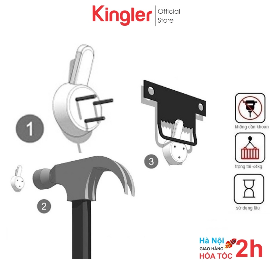 10 Móc Nhựa Đinh 3 Chân Đinh Đóng Tường, Treo Tranh, Ảnh, Vật Dụng Nhẹ, Móc Treo Tường Siêu Chắc Chắn, Kingler 2220Set10