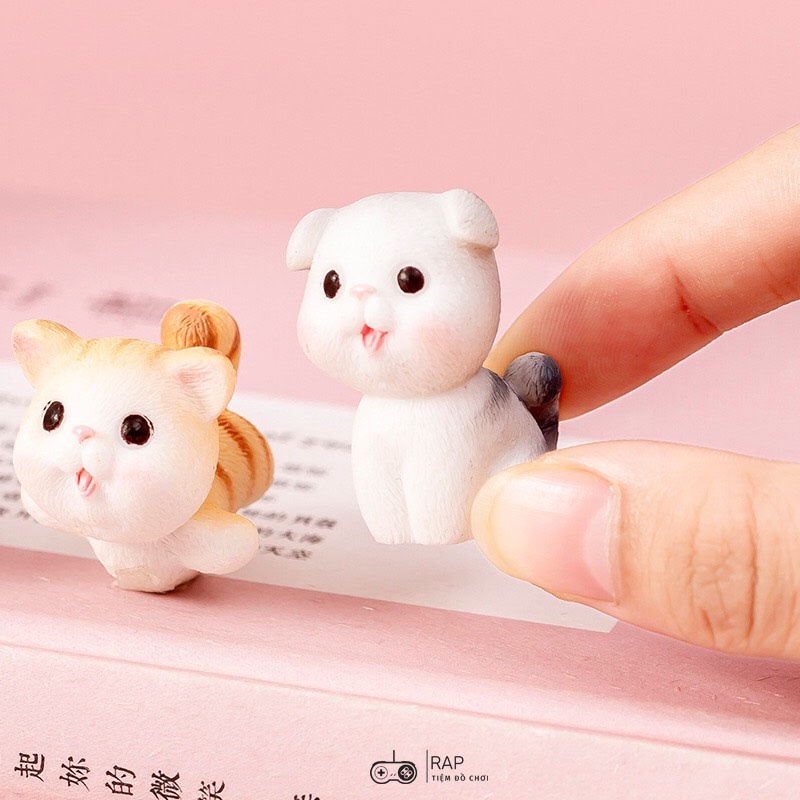 Mô hình mèo vàng xám mini mập mạp dễ thương, tượng mèo tiểu cảnh Ohstyle trang trí bàn học bàn làm việc, quà tặng