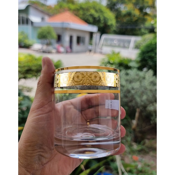 Bộ 6 ly pha lê uống whisky bia nước 280 ml mạ vàng 24K Tiệp Khắc