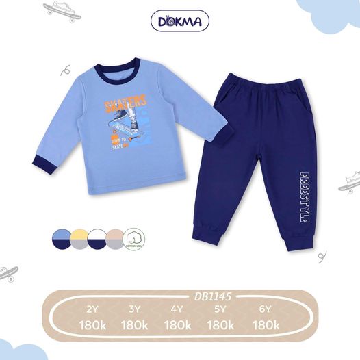 2-6y Bộ cổ tròn dài tay bé trai Dokma DB1145