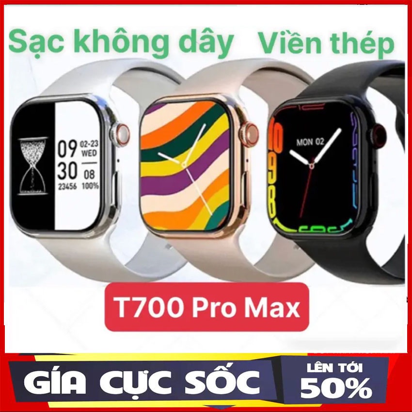 Đồng hồ thông minh T700 ProMax viền thép sang chảnh. T700 ProMax viền thép tặng kèm sạc không dây