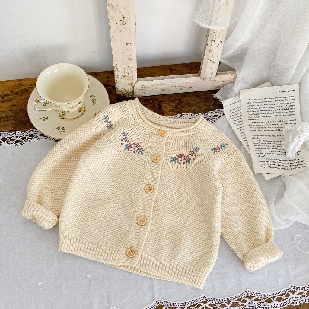 Áo Khoác Cardigan Dệt Kim Màu Sắc Xinh Xắn Cho Bé Gái