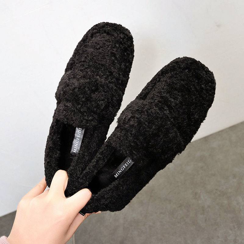 Giày Đế Bằng Phối Lông Nhung Dễ Thương Xinh Xắn Thời Trang Mùa Đông Cho Nữ