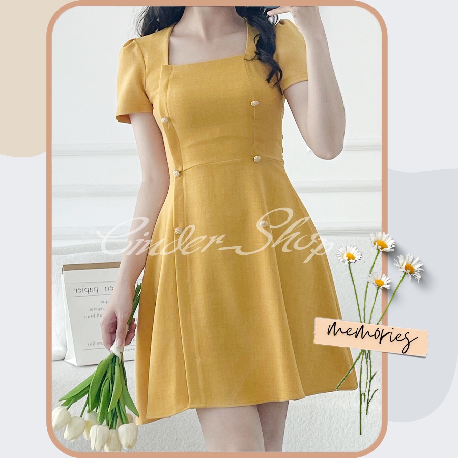 Đầm nữ thiết kế phong cách công sở cổ vuông dáng ôm trang trọng lịch sự đính cúc 2 bên V30149