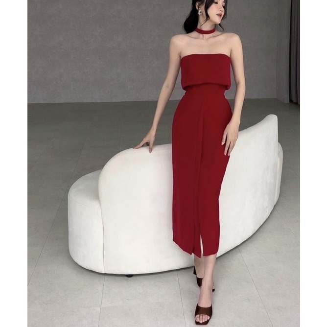 ĐẦM MIDI CHOKER XẺ ĐÙI