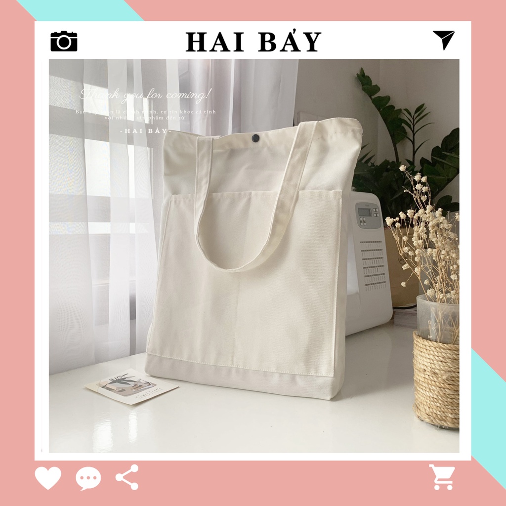 Túi tote vải canvas đi học khuy bấm giá rẻ HAI BẢY TK87C