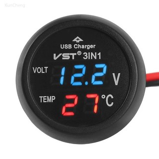 Vôn Kế Điện Tử 3 Trong 1 12V / 24V Có Đèn LED Kỹ Thuật Số Cho Xe Hơi / Xe Tải