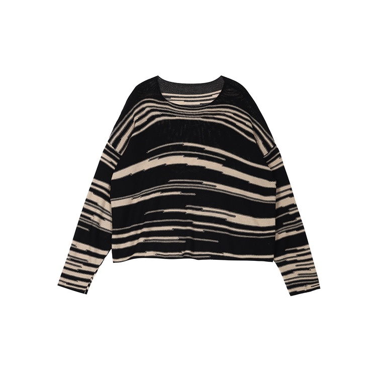 Áo Sweater Dệt Kim Cổ Tròn Dáng Rộng Kẻ Sọc Thời Trang Cho Nữ
