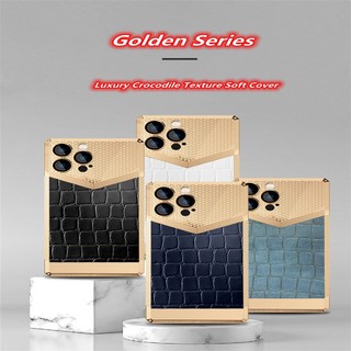 Ốp Điện Thoại Kính Cường Lực Viền Tpu Dẻo Họa Tiết Da Cá Sấu Sang Trọng Cho 14 Pro Max 14 Plus 13 Pro 12 11