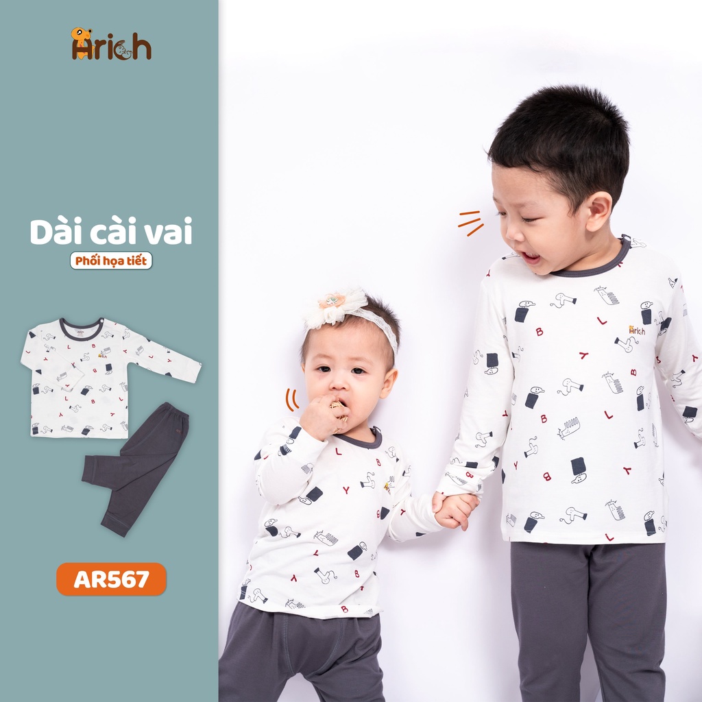 Bộ quần áo dài tay cài vai Arich vải sợi tre sọc mới