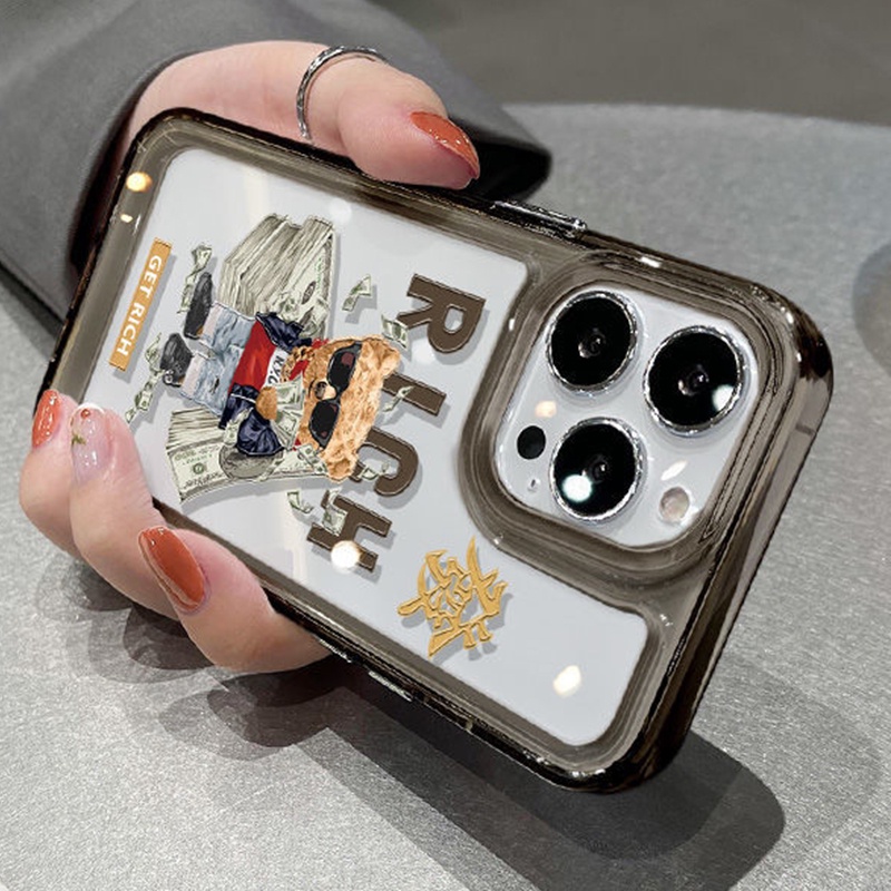 Ốp Điện Thoại Dẻo Viền Đen Họa Tiết Chú Gấu Dễ Thương Cho IPhone 11 12 13 14 Pro Max XR XS X 8 7 6 6S Plus