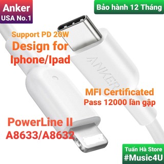  Dây cáp sạc nhanh Type C ra to L  Anker PowerLine A8623 A8633 A8632 Tuấn Hà Store 